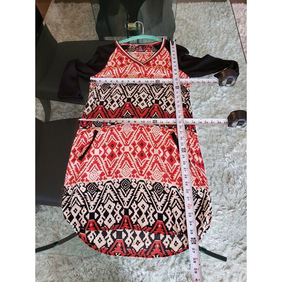 Scotch and Soda Knee Length Dress Womens Multi Geo Print Viscose Split V Neck - Picture 8 of 12